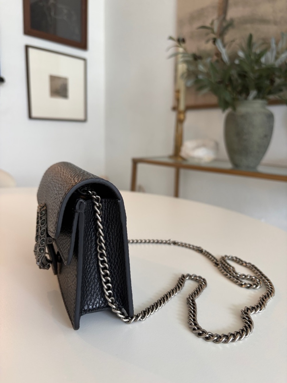 Black Leather Shoulder Bag with Silver Horsebit Accent - Picture 7 of 14